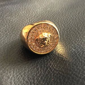 Gianni Versace Goldtone and Rhinestone Medusa Ring for Ladies - Size 6.5 - 6.3/4
